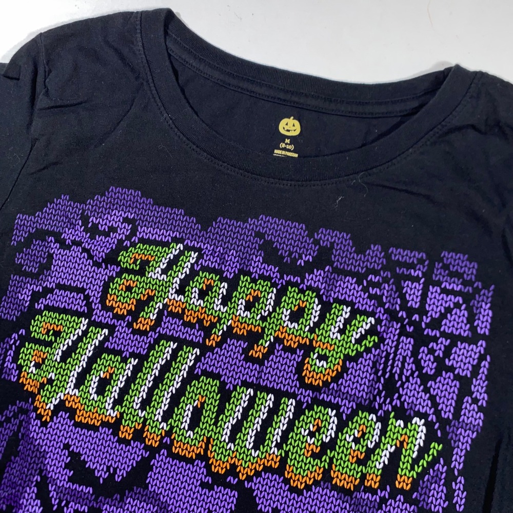 Way to Celebrate Kids Black Happy Halloween Pumpkin Graphic T-Shirt Size M 8-10